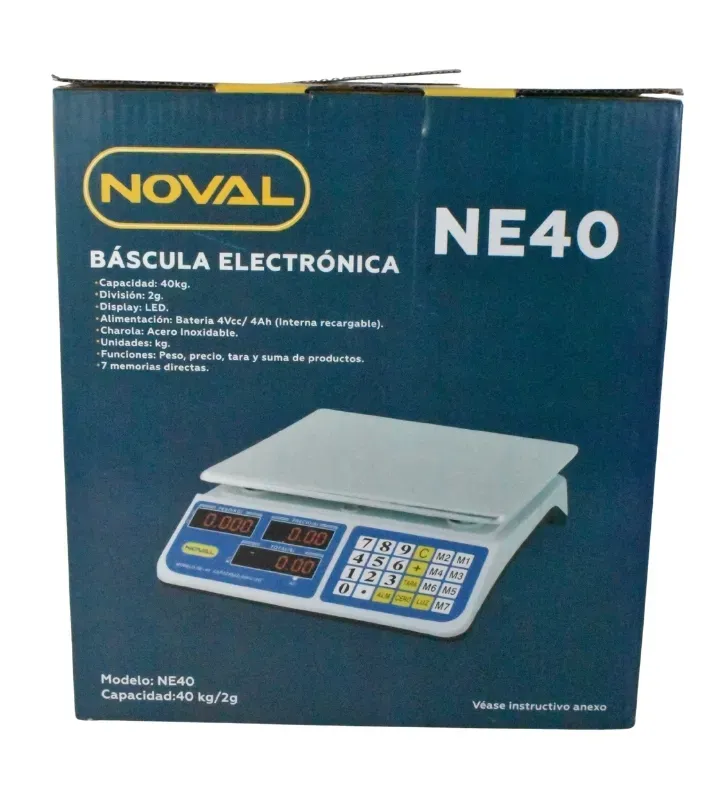 Báscula Digital Noval NE-40P – 40kg/2g Acero Inoxidable