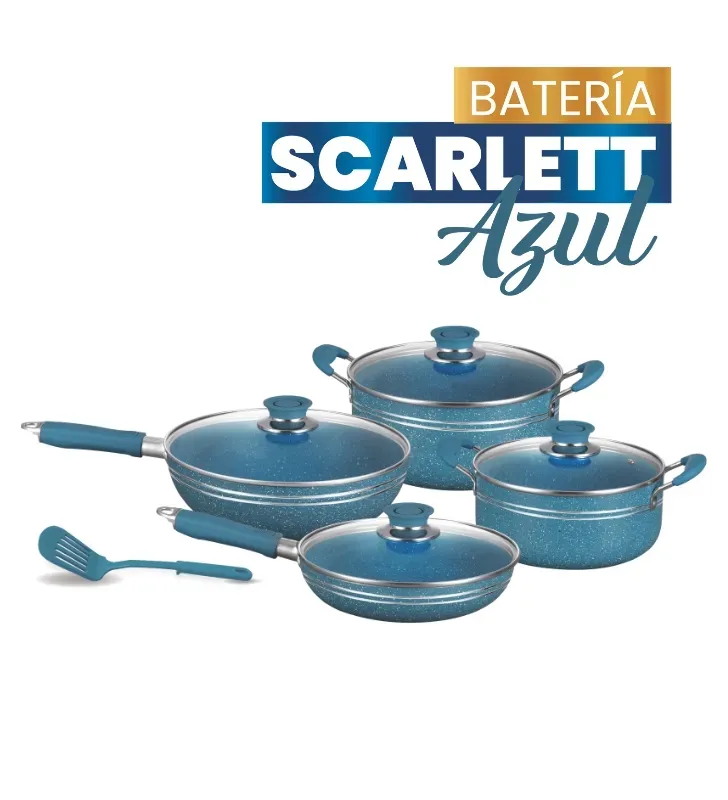 Batería Scarlett azul 5 pzas · Aluminio antiadherente Cuisine Spot