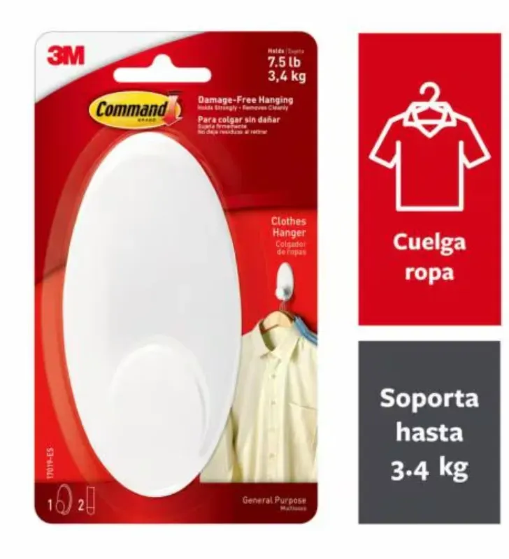 Colgador de Ropa Command™ 17019-ES – Carga 3 - 4 kg sin Daños