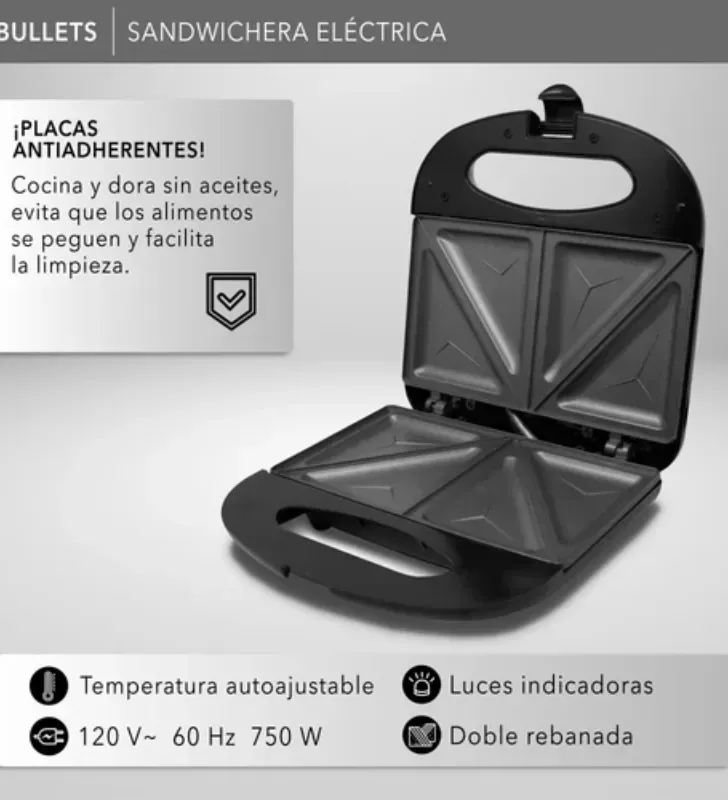 Sandwichera Eléctrica Antiadherente RCA 2 Cavidades – RC-SW1