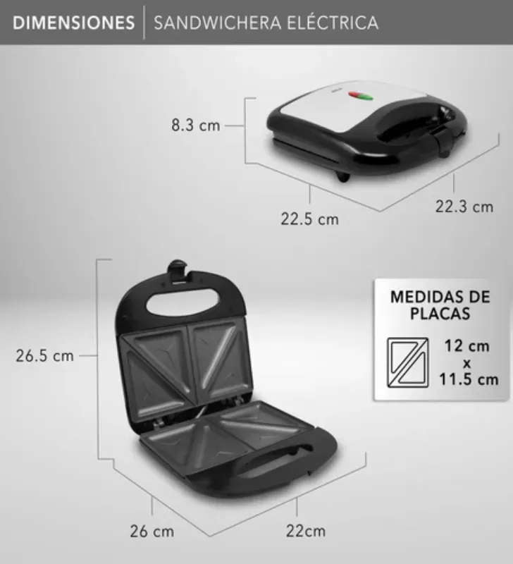 Sandwichera Eléctrica Antiadherente RCA 2 Cavidades – RC-SW1