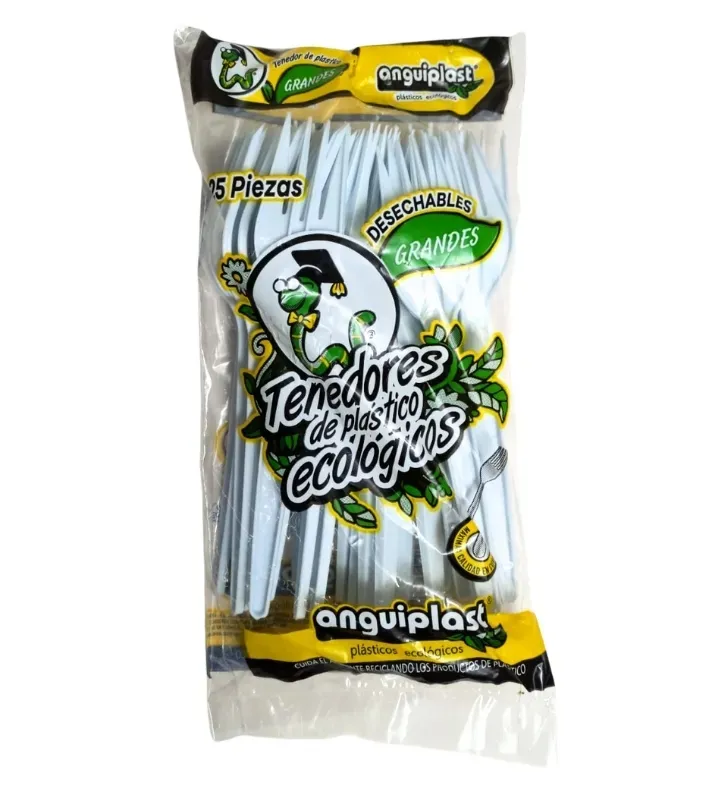 Tenedor Grande Blanco Desechable Anguiplast 25 Pzas