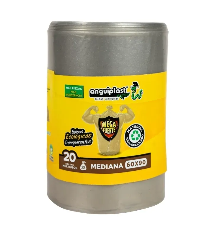 Bolsa para Basura Transparente Uso Rudo 60x90cm Anguiplast Rollo 20 Pzas
