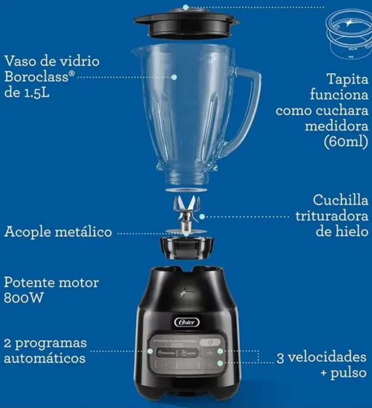 Licuadora Oster 6 Velocidades Vaso Vidrio 800W – 2174280