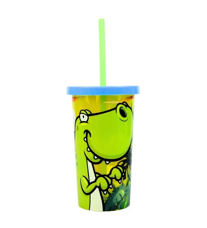 Vaso Glitter Infantil con Popote Dinosaurio Andromeda 81002