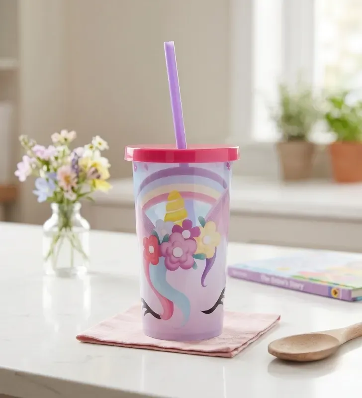 Vaso Glitter Infantil con Popote Unicornio Andromeda – 80999