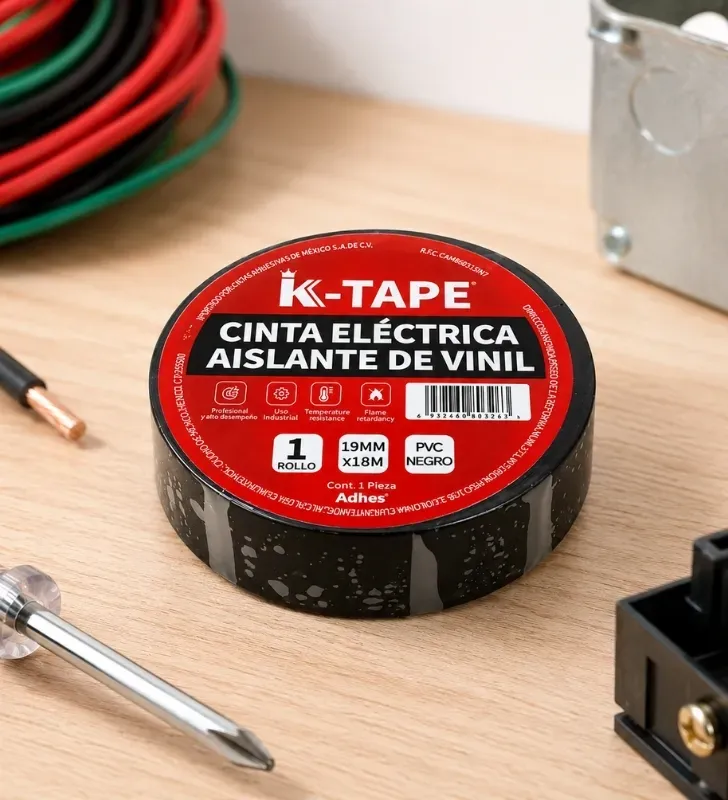 Cinta Eléctrica Aislante Negra PVC 19mm x 18m Adhes