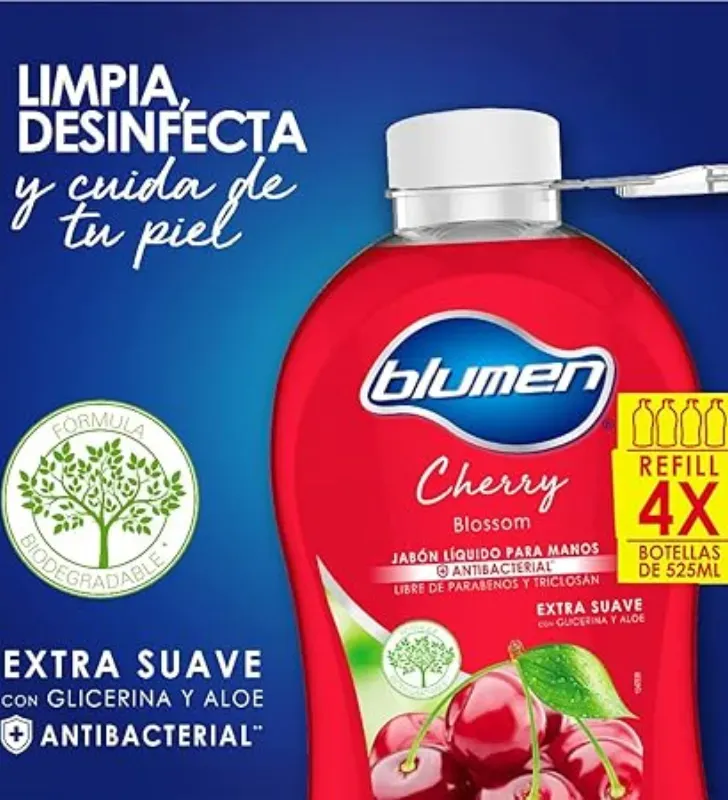 Jabón Líquido Antibacterial Cherry 2100ml Blumen – Botella Gota