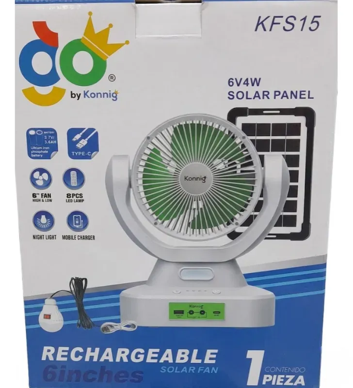 Ventilador Recargable Solar de 6" KFS15 – Konnig