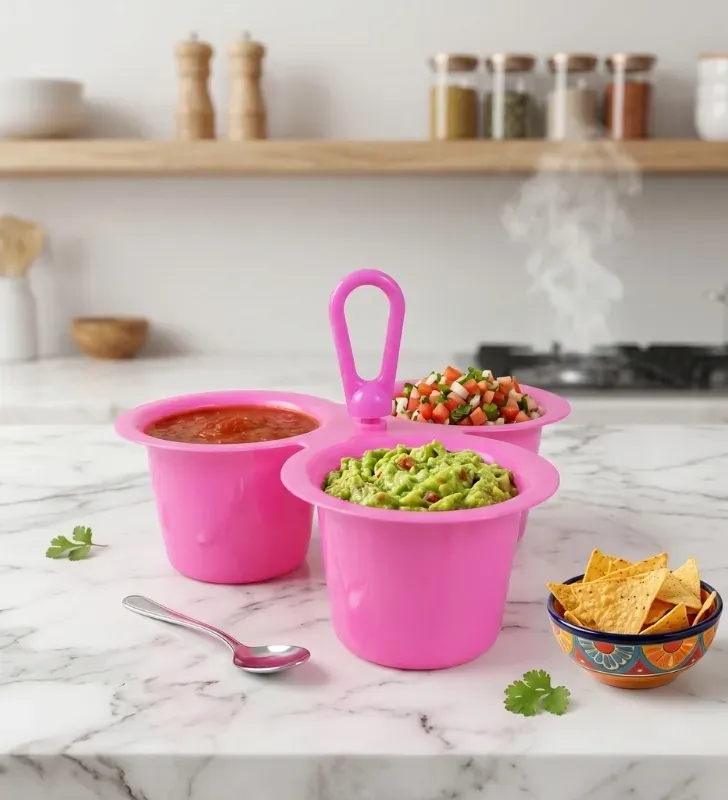 Salsera de Plástico Triple con Asa de Colores – Abastecedora Mercantil