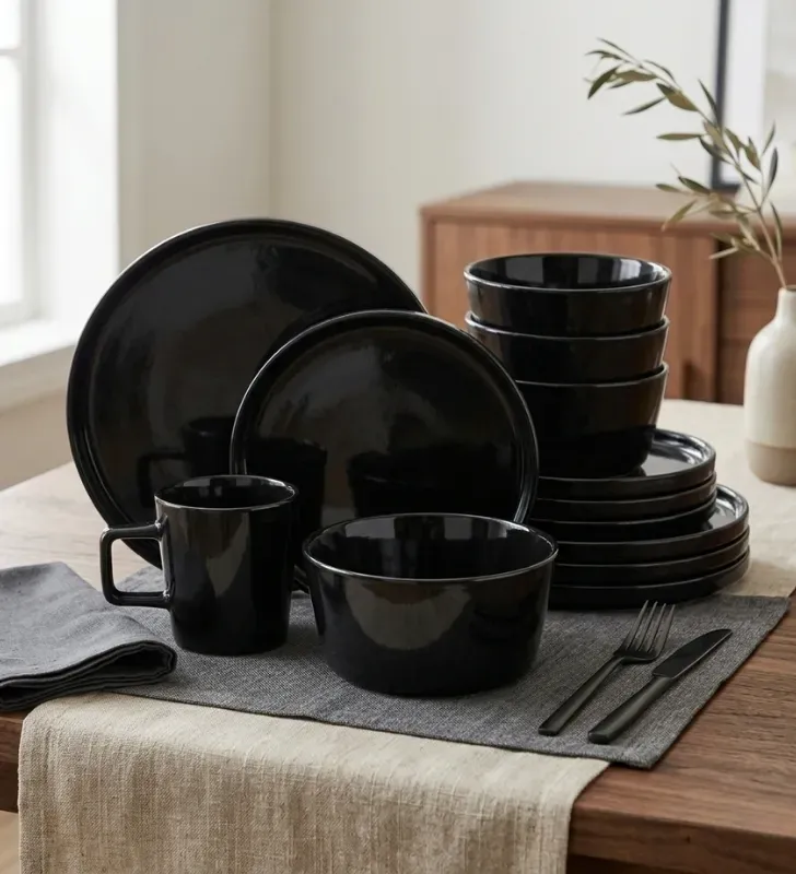 Vajilla Negra Brillosa de Gres Giselle 16 pz – Cuisine Spot