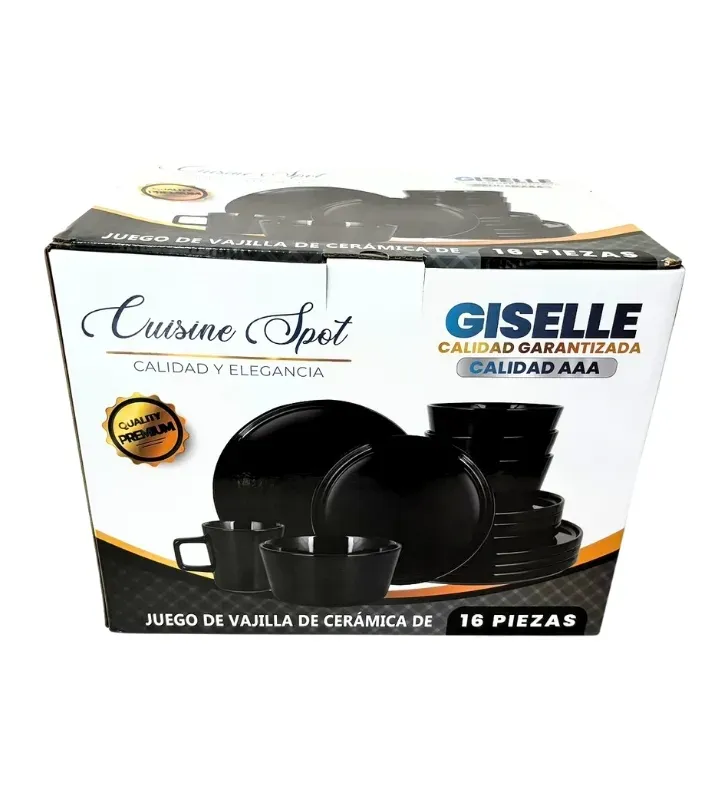 Vajilla Negra Brillosa de Gres Giselle 16 pz – Cuisine Spot