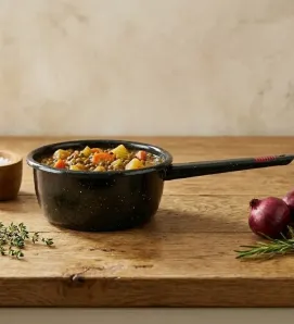 Cacerola de Peltre No. 18 Negro Moteado con Mango – Prodesa
