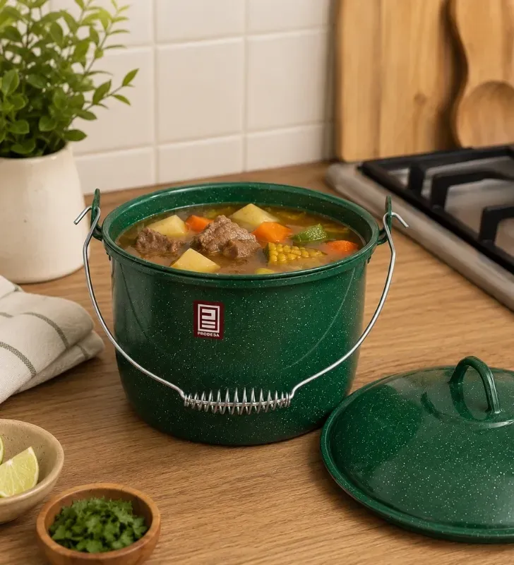 Olla de Peltre No. 24 Verde Esmeralda Jaspeado con Tapa – Prodesa