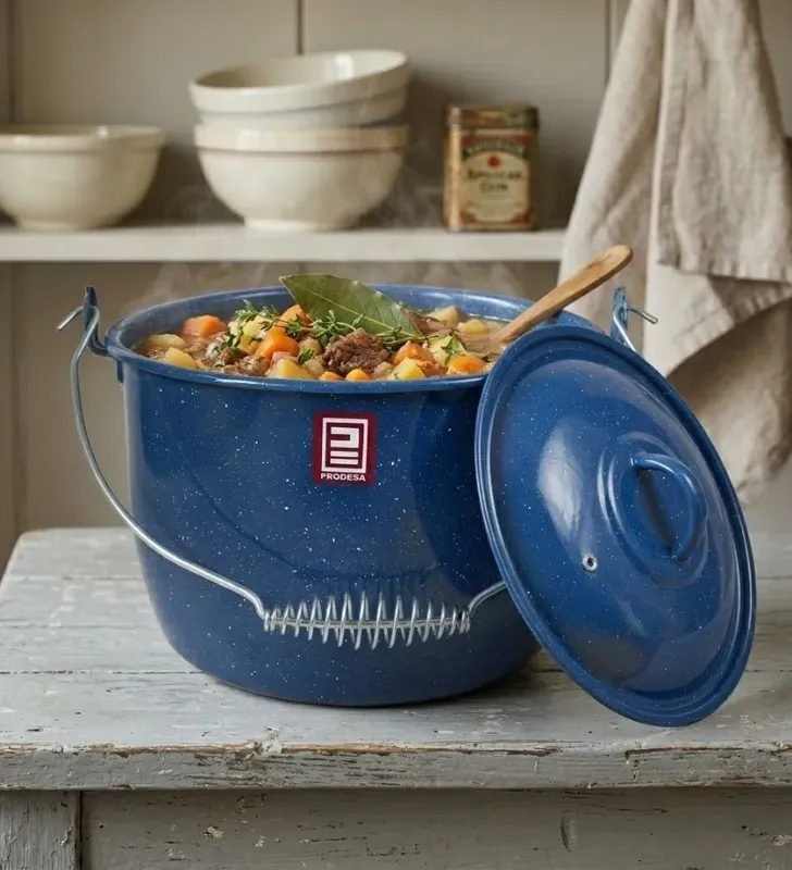 Olla de Peltre No. 24 Azul Zafiro Jaspeado con Tapa – Prodesa