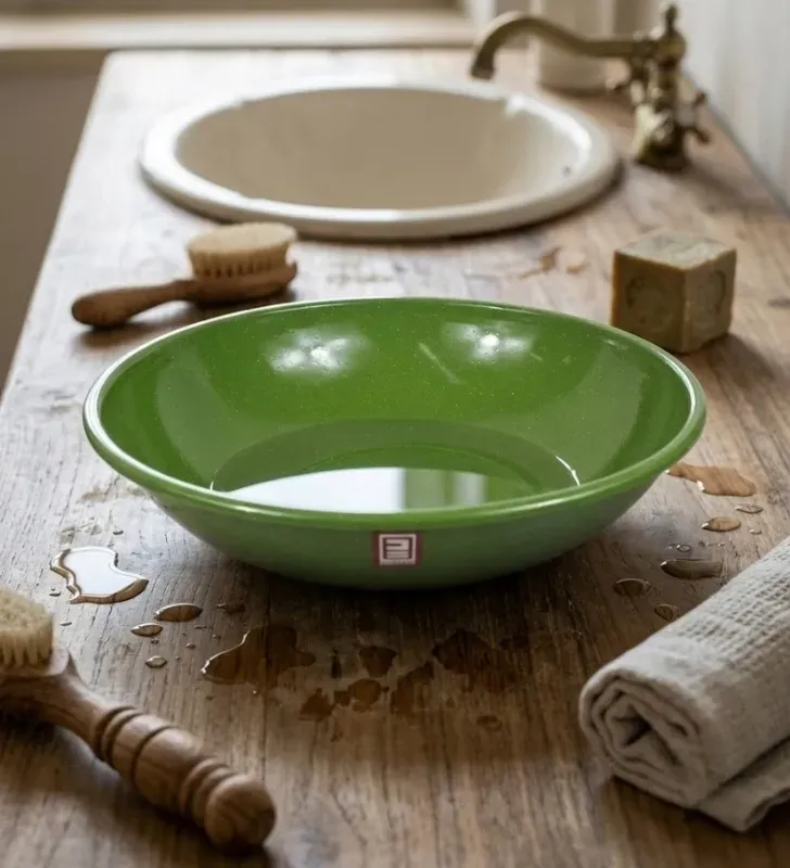 Lavamanos de Peltre 40 cm PRODESA Verde Jaspeado | Acero Porcelanizado