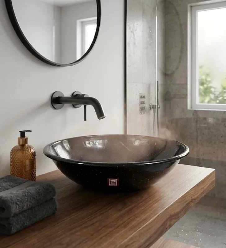 Lavamanos de Peltre 40 cm PRODESA Negro Moteado | Acero Porcelanizado