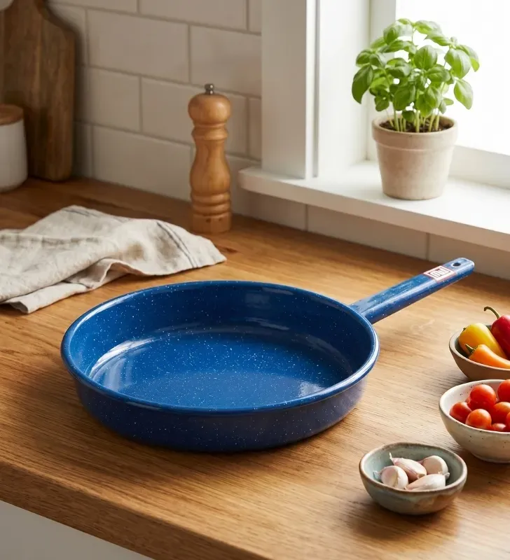 Sartén de Peltre No. 26 Azul Zafiro Jaspeado con Mango – Prodesa