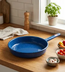 Sartén de Peltre No. 26 Azul Zafiro Jaspeado con Mango – Prodesa