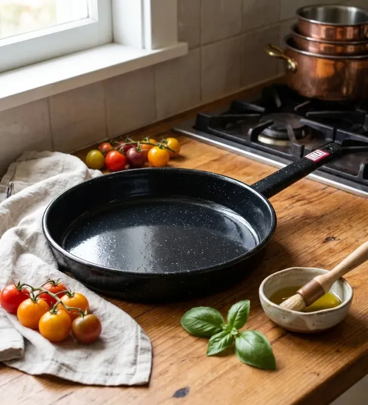 Sartén de Peltre No. 26 Negro Moteado con Mango – Prodesa