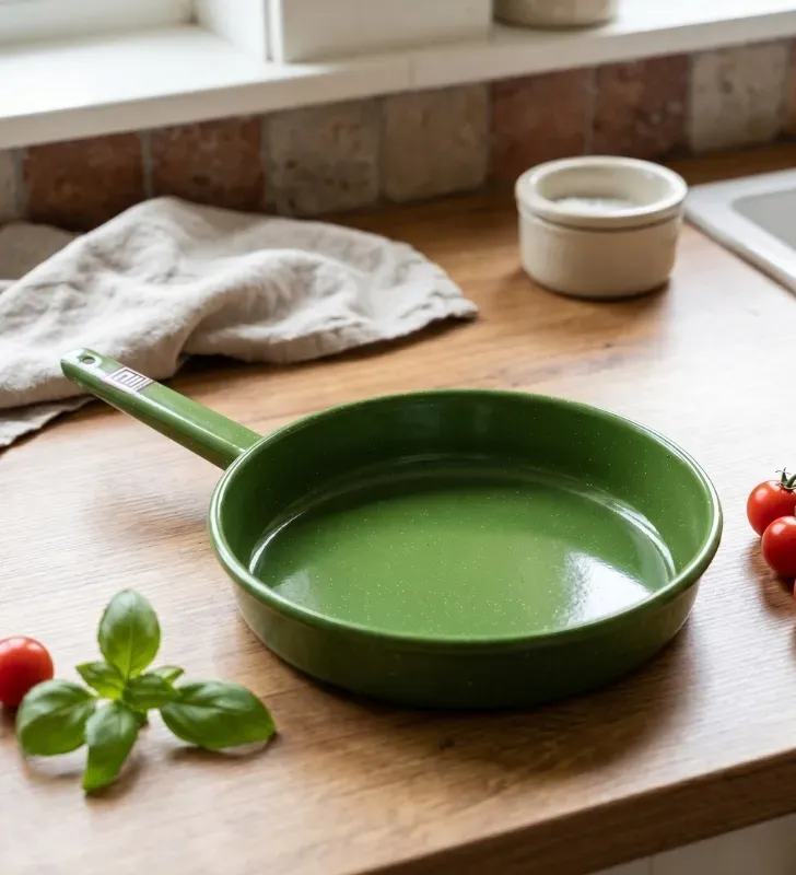 Sartén de Peltre No. 26 Verde Jaspeado con Mango – Prodesa