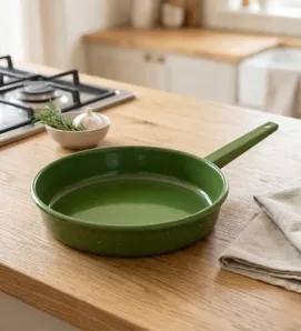 Sartén de Peltre No. 24 Verde Jaspeado con Mango – Prodesa
