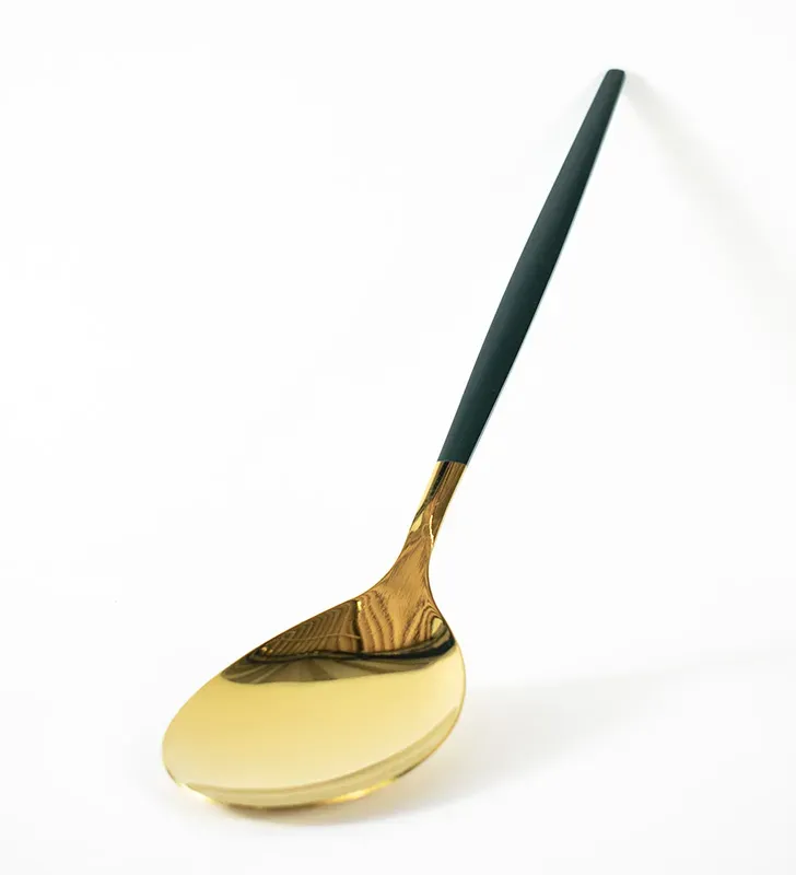 Cuchara AH9‑011 dorada con mango verde – acero inoxidable