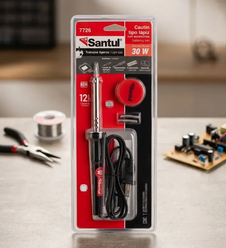 Kit Cautín Tipo Lápiz 30W con 5 Accesorios 127V – Santul 7726