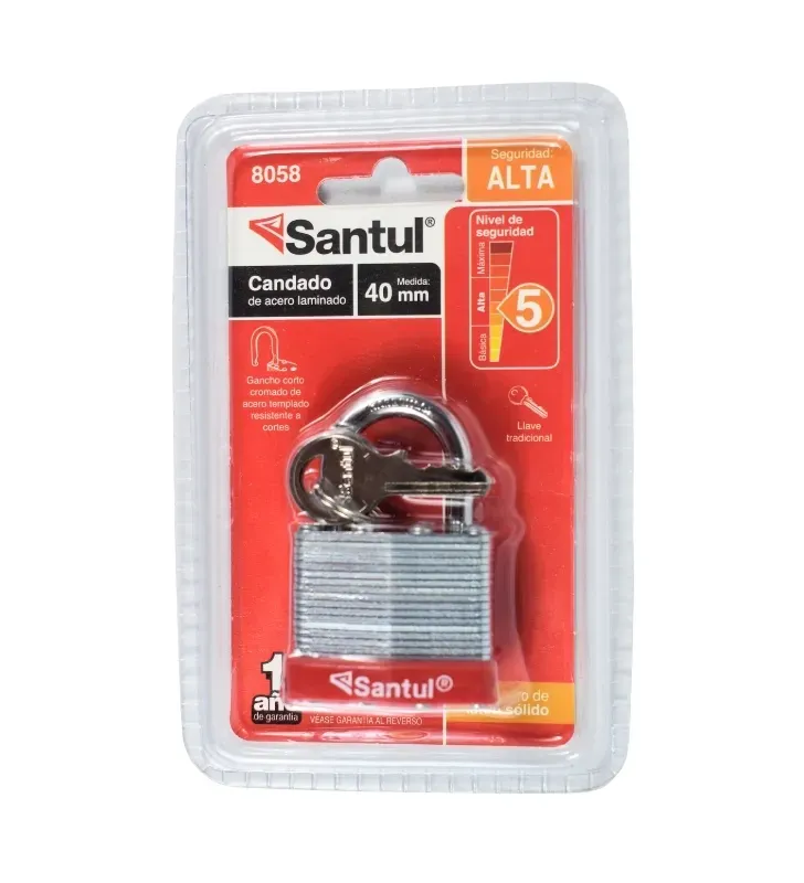 Candado Laminado de Seguridad 40mm con 2 Llaves – Santul 8058