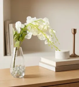 Ramo de Orquídea Artificial Colgante Blanco 3 Guías – Dekora FW-3010A