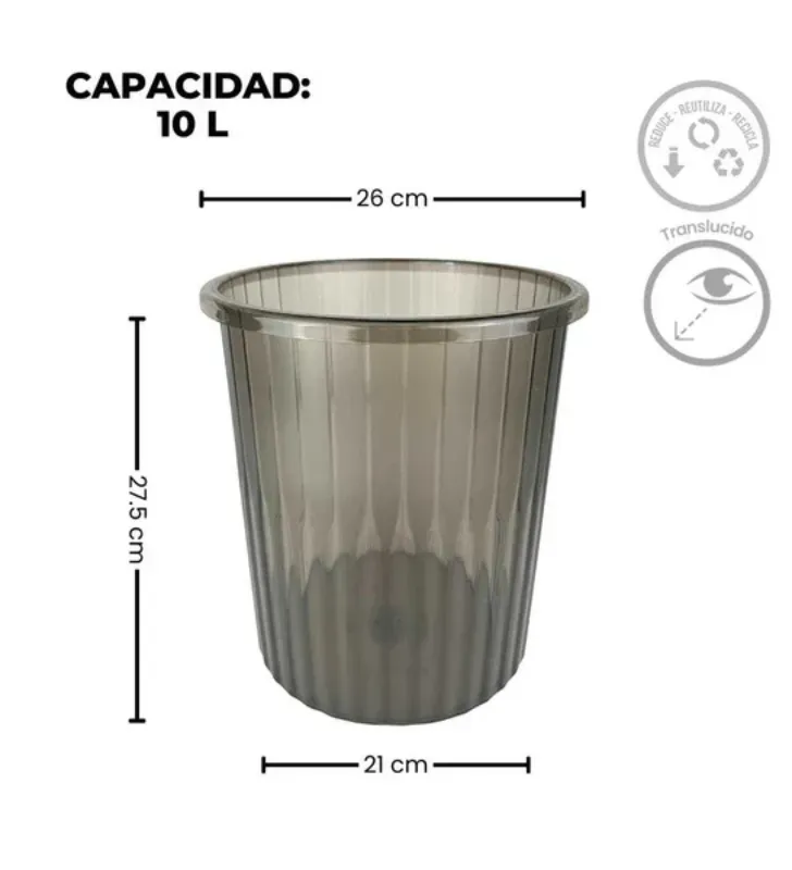 Bote Traslúcido Redondo Chico de PET 10L – Yuliana R6-10115