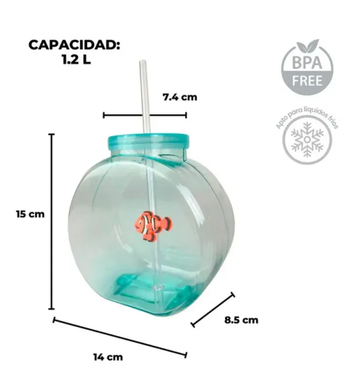 Cilindro Aqua Drinks Vaso Pecera 1.2L con Popote Yuliana – MX-566