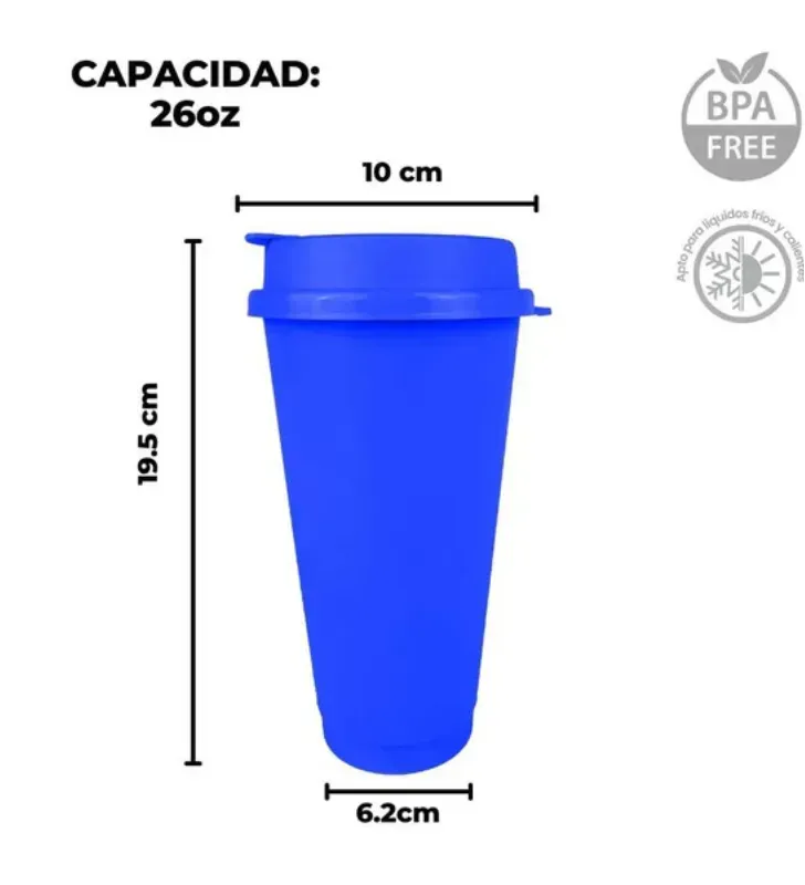 Vaso Capuchino de Plástico 26oz con Tapa Sin Derrames Yuliana – MX-626