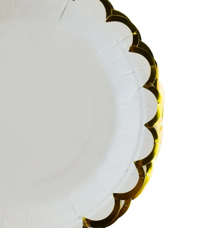 Platos de cartón blanco con doble borde dorado – pack 10 unidades