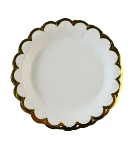 Platos de cartón blanco con doble borde dorado – pack 10 unidades