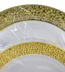 Platos plásticos luxury 7.5″ y 10.25″ con borde plata/dorado – pack 50 piezas