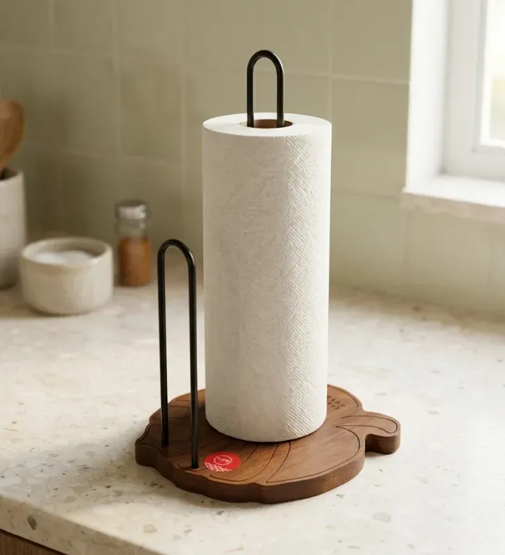 Porta Rollo de Cocina Hoja de Madera y Metal – Maps Hogar MHO-0102