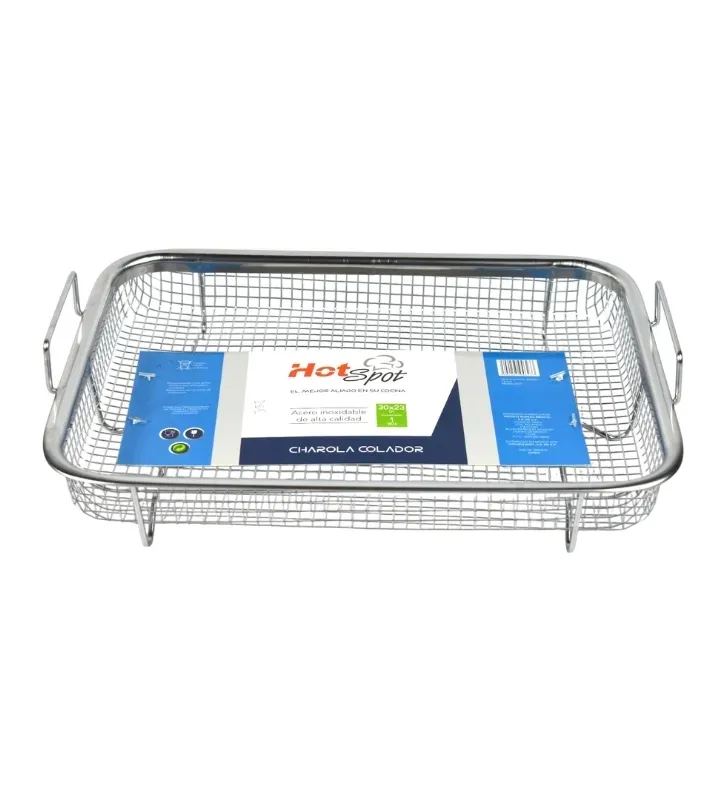 Charola Colador Rectangular de Acero Inoxidable 30x23cm Hot Spot – Z623