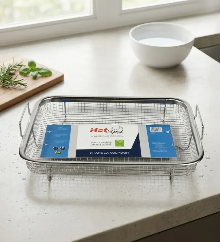 Charola Colador Rectangular de Acero Inoxidable 30x23cm Hot Spot – Z623