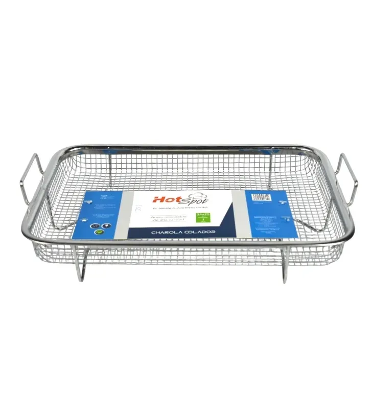 Charola Colador Rectangular de Acero Inoxidable 34x25cm Hot Spot – Z624