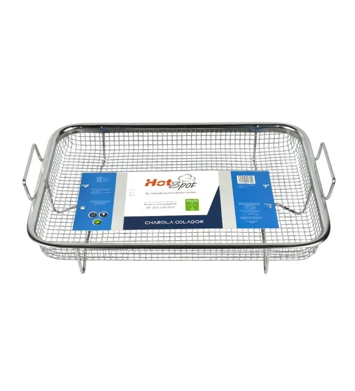 Charola Colador Rectangular de Acero Inoxidable 34x25cm Hot Spot – Z624