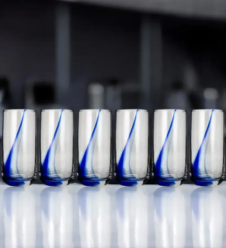 Juego de 6 Vasos de Vidrio Cooler Blue Swirl 472ml | Crisa 6098