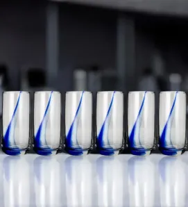 Juego de 6 Vasos de Vidrio Cooler Blue Swirl 472ml | Crisa 6098