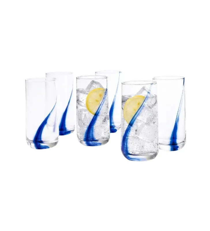 Juego de 6 Vasos de Vidrio Cooler Blue Swirl 472ml | Crisa 6098