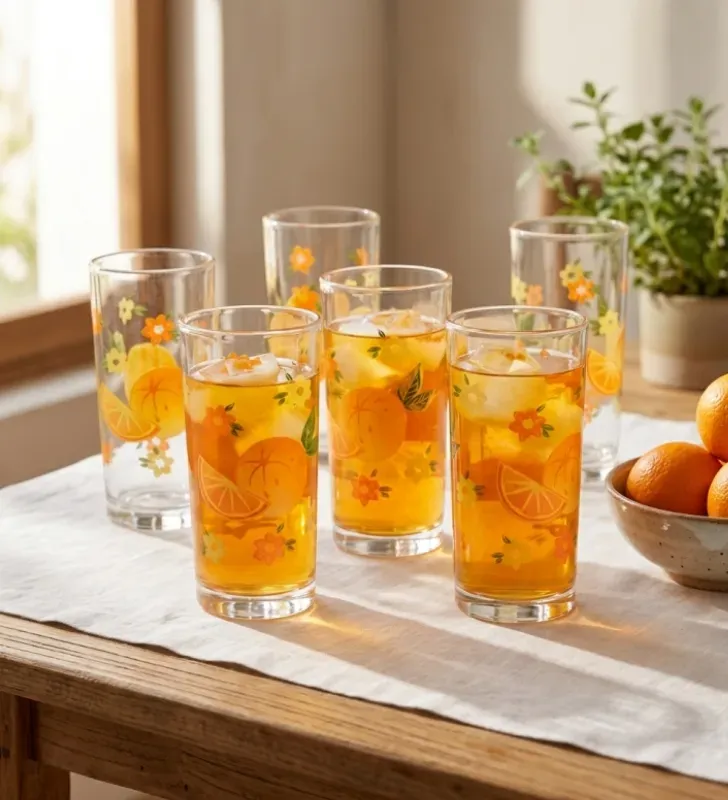 Juego de Vasos Decorados Naranjas 295 ml 6 Pzas Crisa 8360