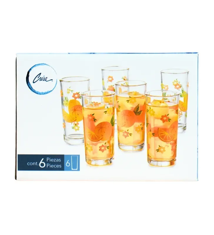 Juego de Vasos Decorados Naranjas 295 ml 6 Pzas Crisa 8360