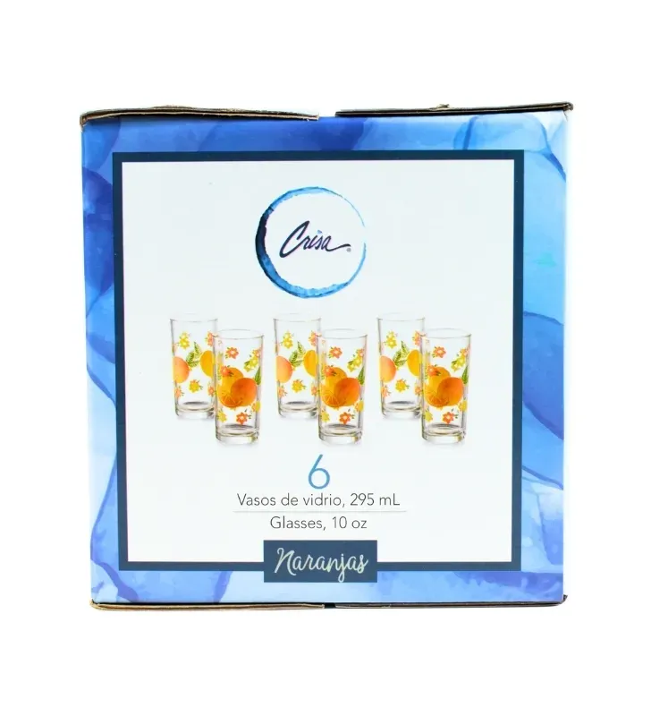 Juego de Vasos Decorados Naranjas 295 ml 6 Pzas Crisa 8360