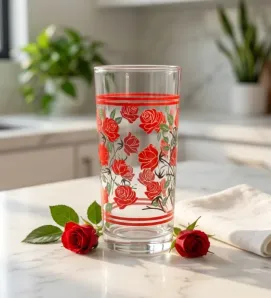 Vaso Decorado Rosas Rojas 9660 Crisa – Vaso de Vidrio Cubero