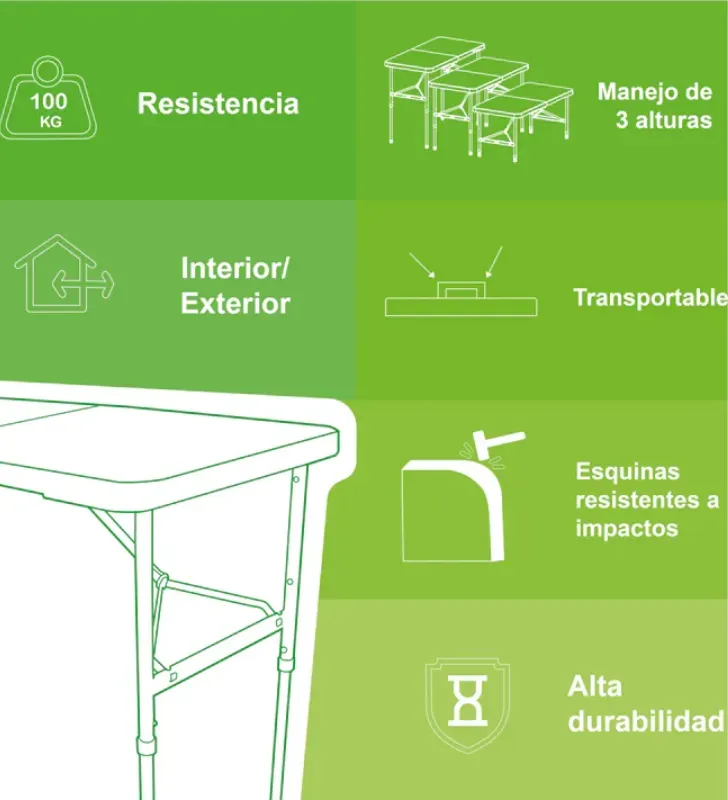 Mesa Plegable Verona Portafolio 1.20 mts Duna – Mesa de Plástico Rectangular