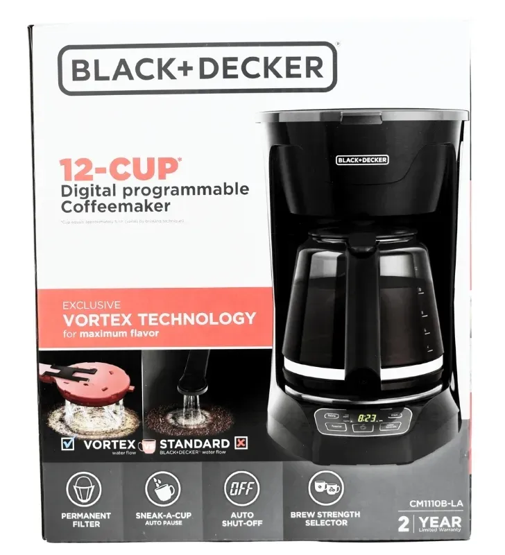 Cafetera Programable 12 Tazas Black+Decker CM1110B-LA – Filtro Vortex